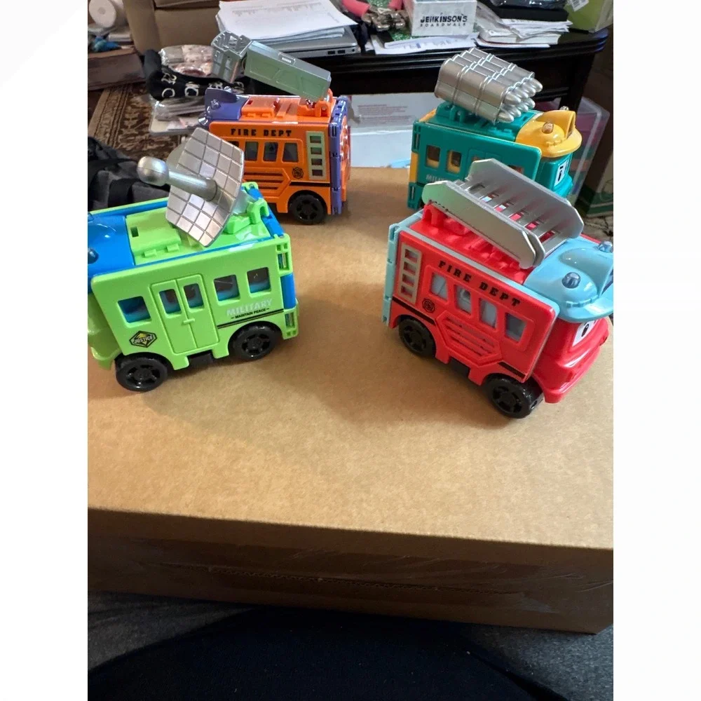 Set of 4 Transforming Toy Trucks Fire Dept Military‎ Engineering Farm Vehicles